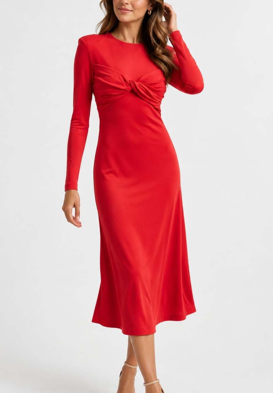 Farm Rio Twisted Cup Jersey Midi Dress Cherry Red - Size XS